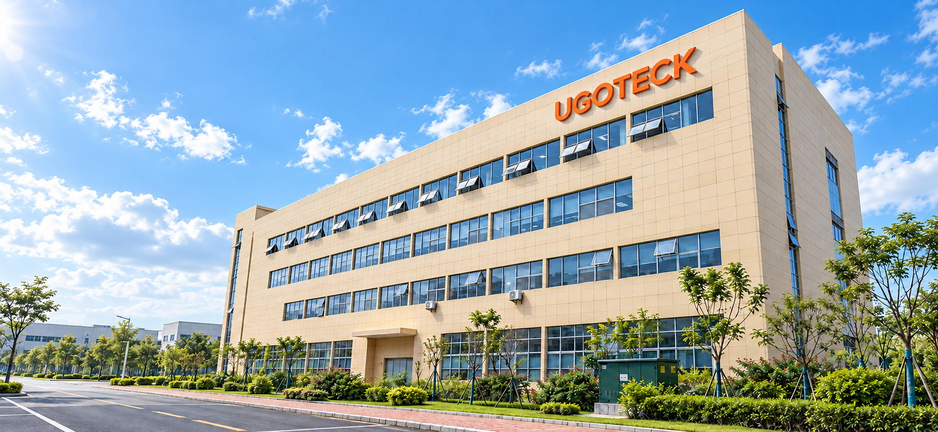 UGOTECK factory building with the company name on the facade