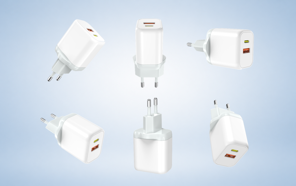 RY series dual-port charger exterior shown from six angles